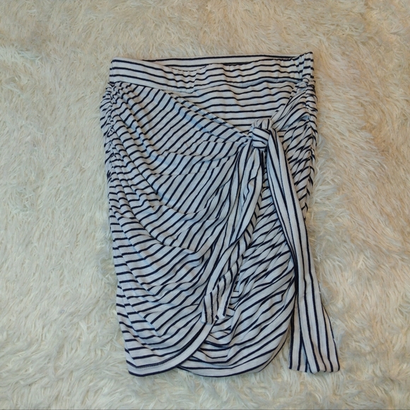 New Sundry Linen Blend Ruched Side Tie Blue & White Body-con Skirt Size XS - Picture 4 of 9